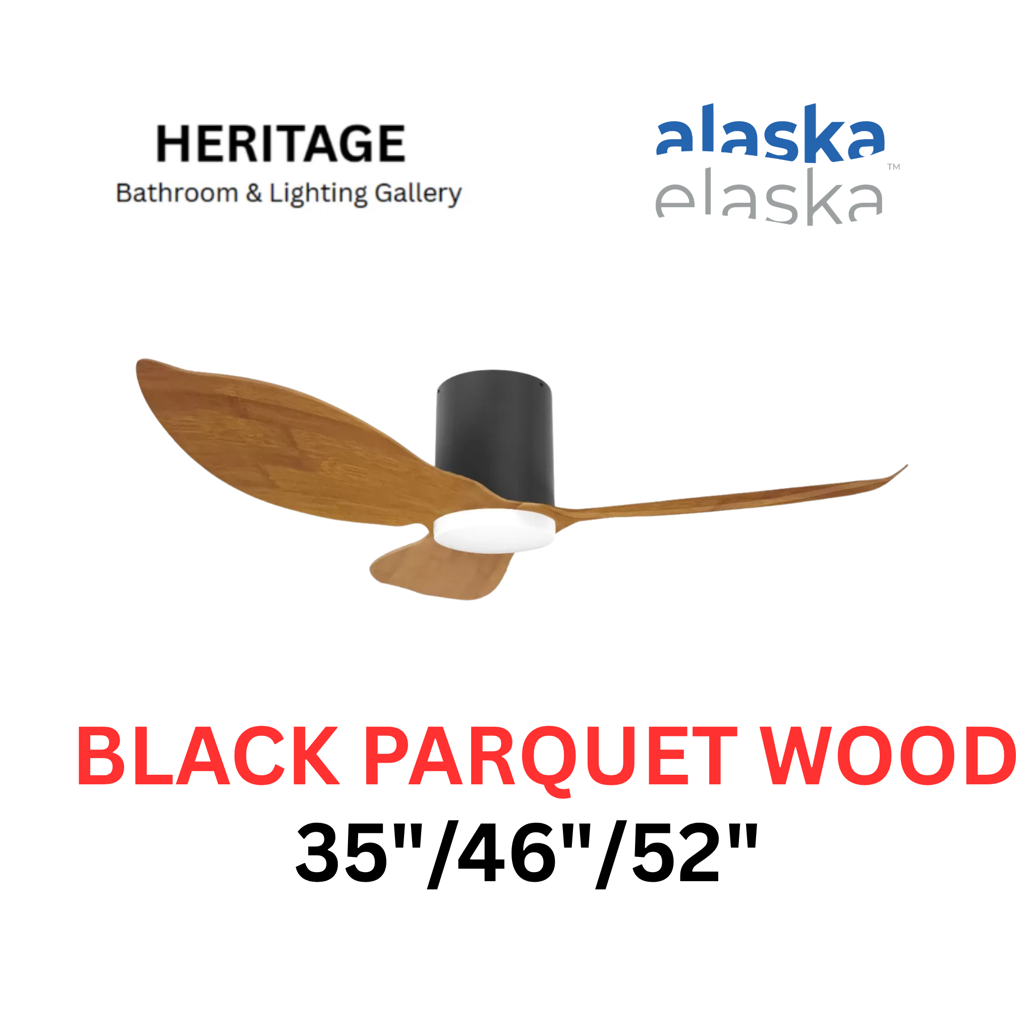 Alaska Hydsen/ Ehydsen 35"/46"/52" Ceiling Fan (BLACK PARQUET WOOD)