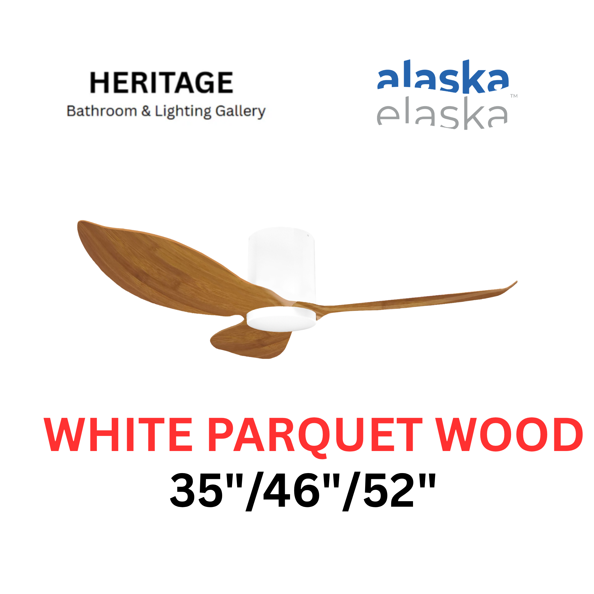 Alaska Hydsen/ Ehydsen 35"/46"/52" Ceiling Fan (WHITE PARQUET WOOD)