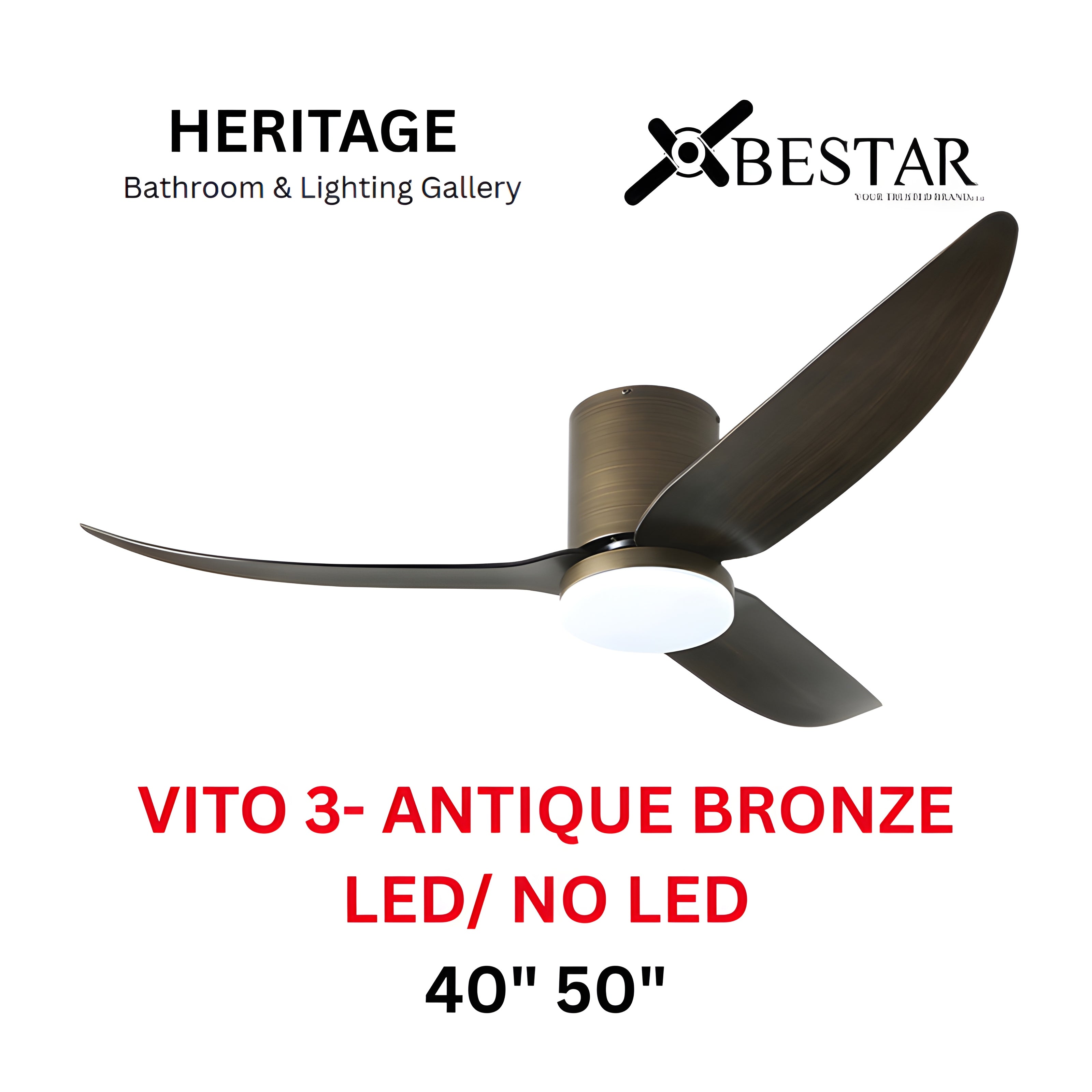 Bestar Vito-3 50″/ 40" Ceiling Fan (ANTIQUE BRONZE)