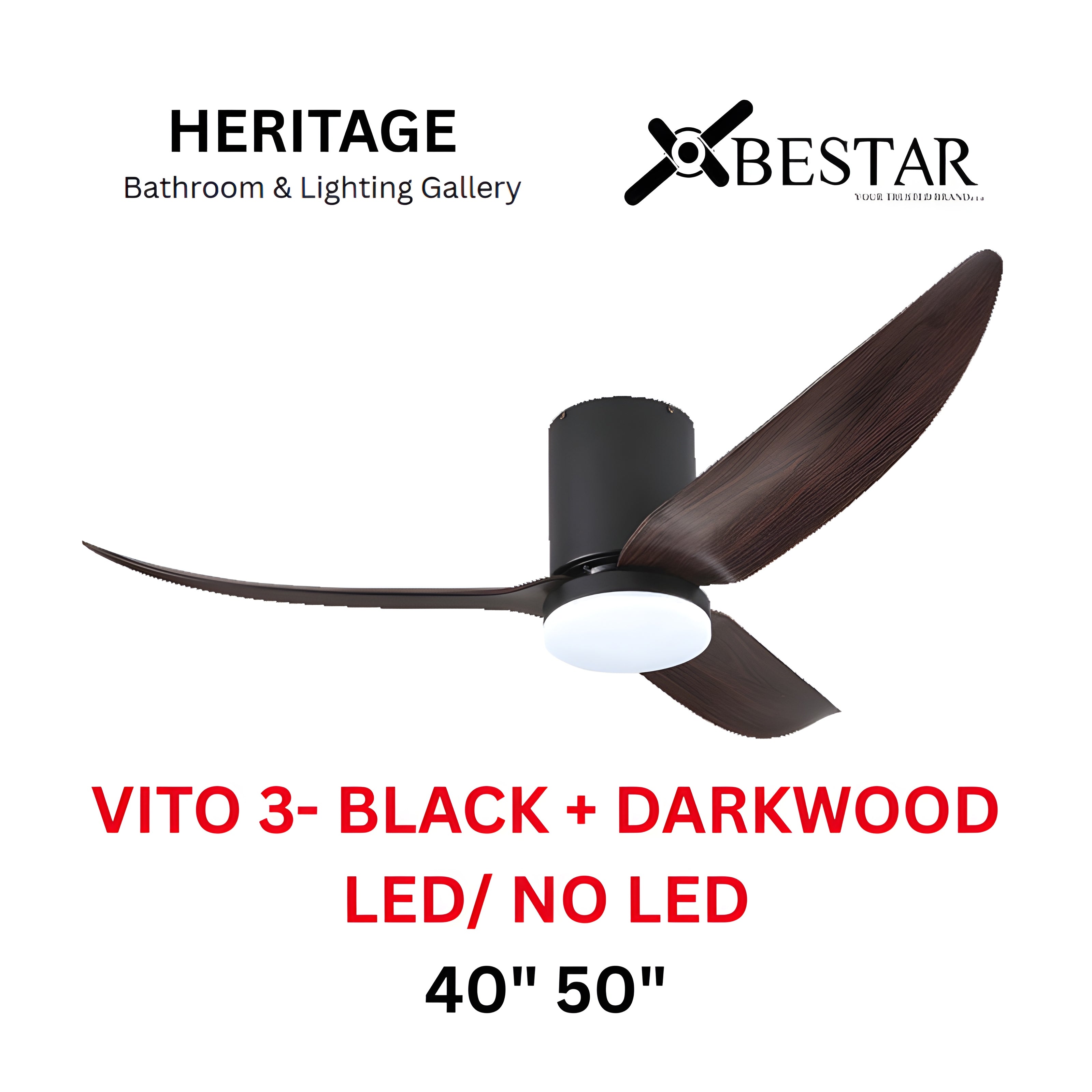 Bestar Vito-3 50″/ 40" Ceiling Fan (BLACK DARK WOOD)