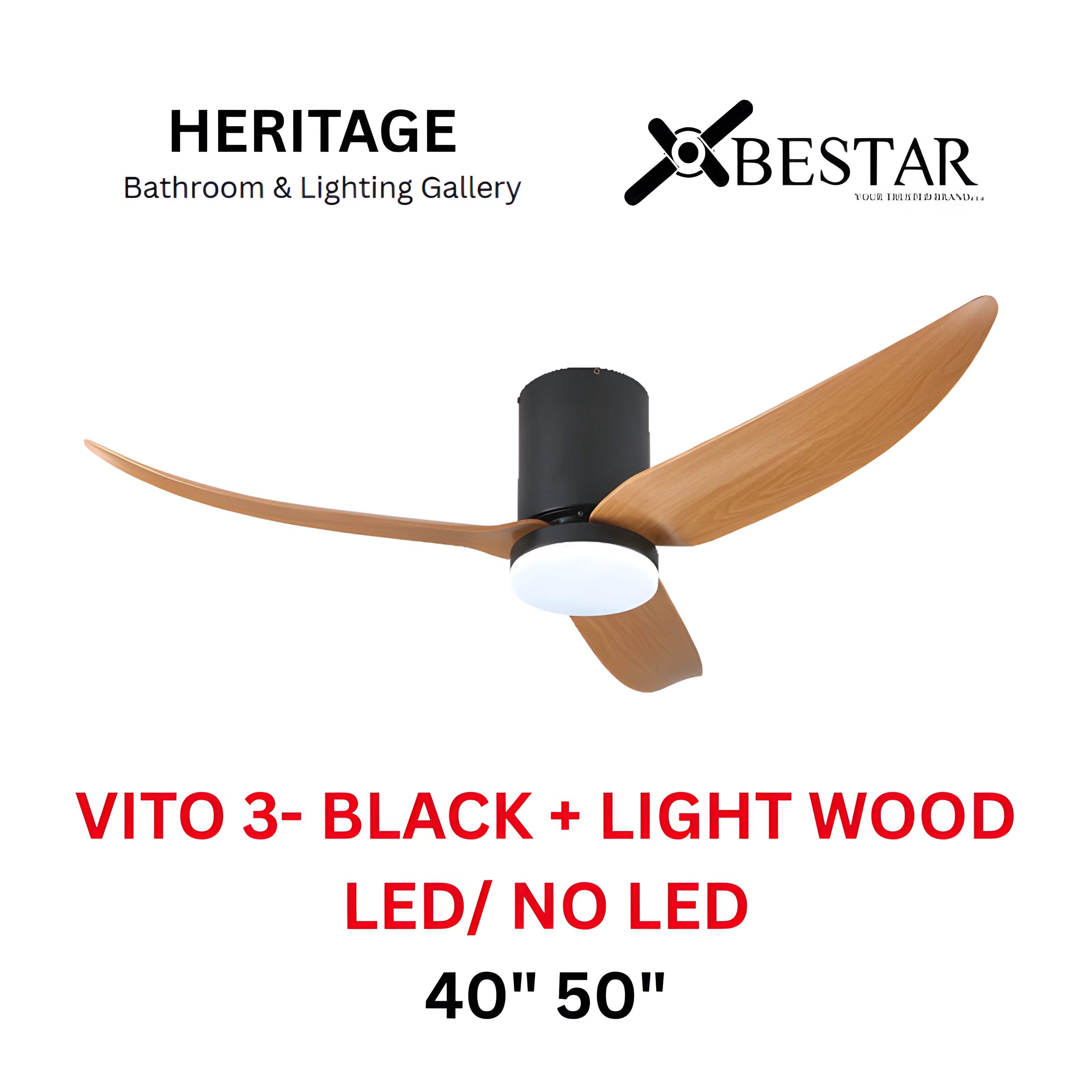 Bestar Vito-3 50″/ 40" Ceiling Fan (BLACK LIGHT WOOD)