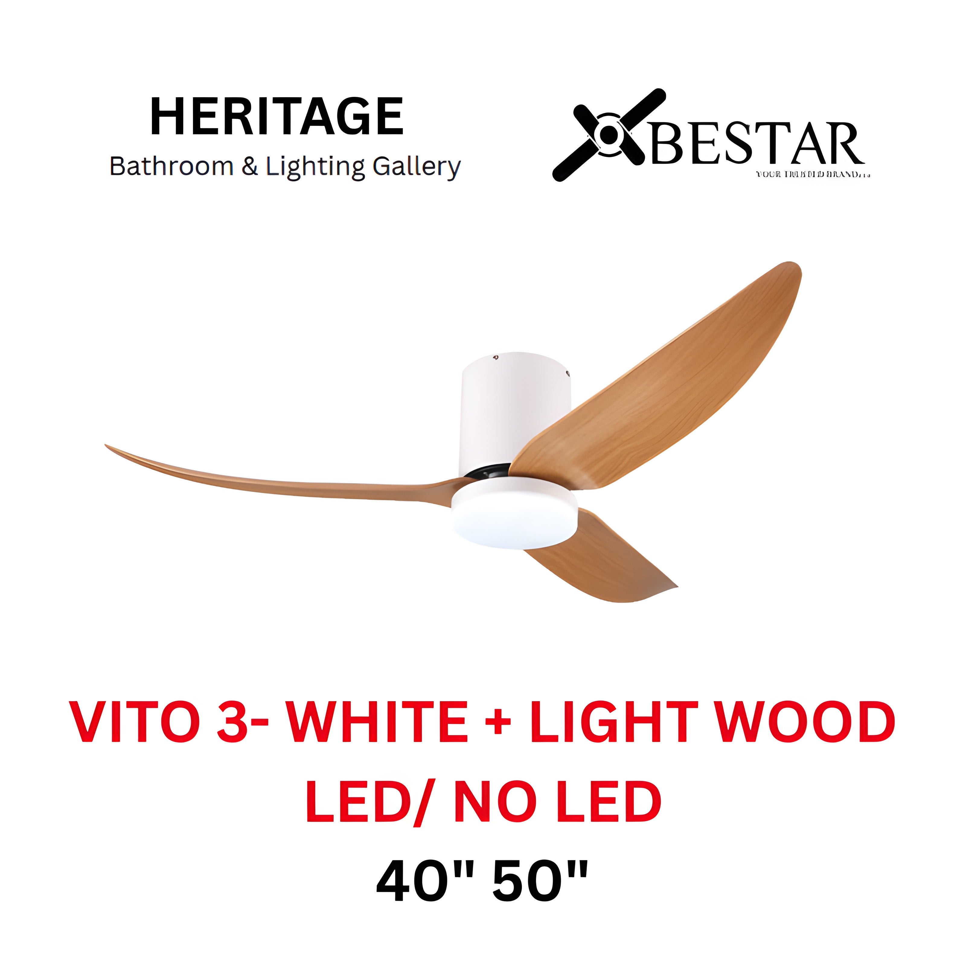 Bestar Vito-3 50″/ 40" Ceiling Fan (WHITE LIGHT WOOD)
