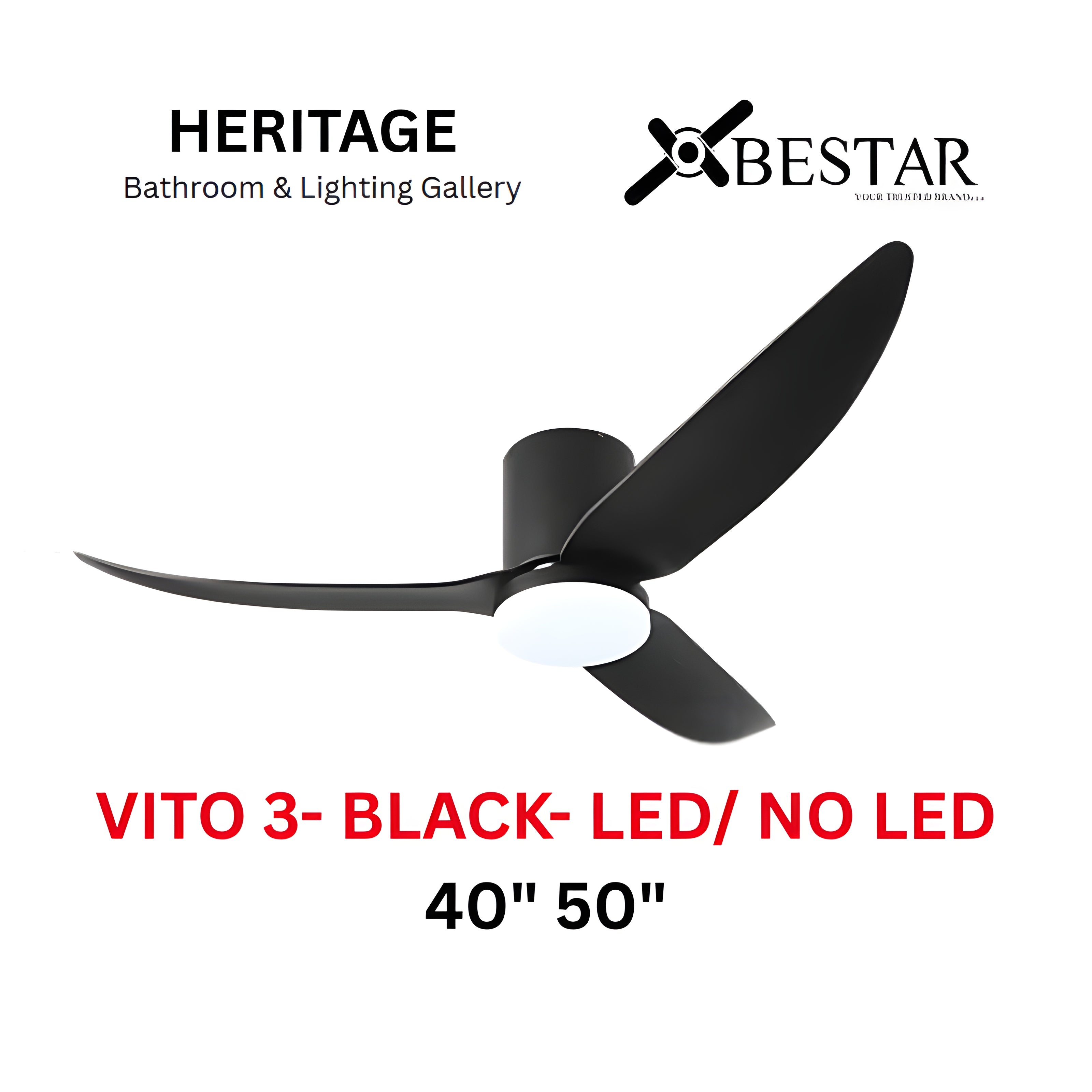 Bestar Vito-3 50″/ 40" Ceiling Fan (BLACK)