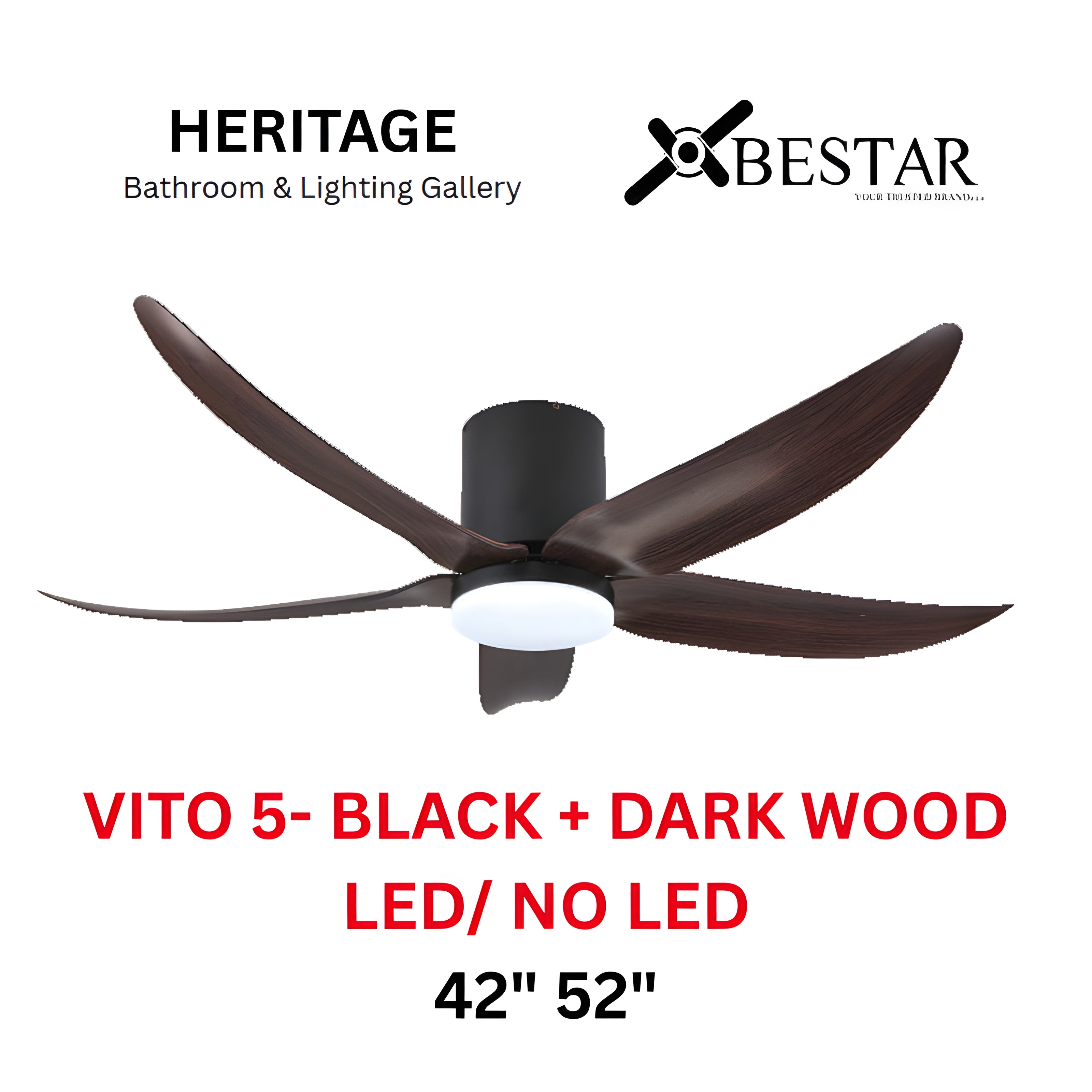 Bestar Vito-5 52″/ 42" Ceiling Fan (BLACK DARK WOOD)