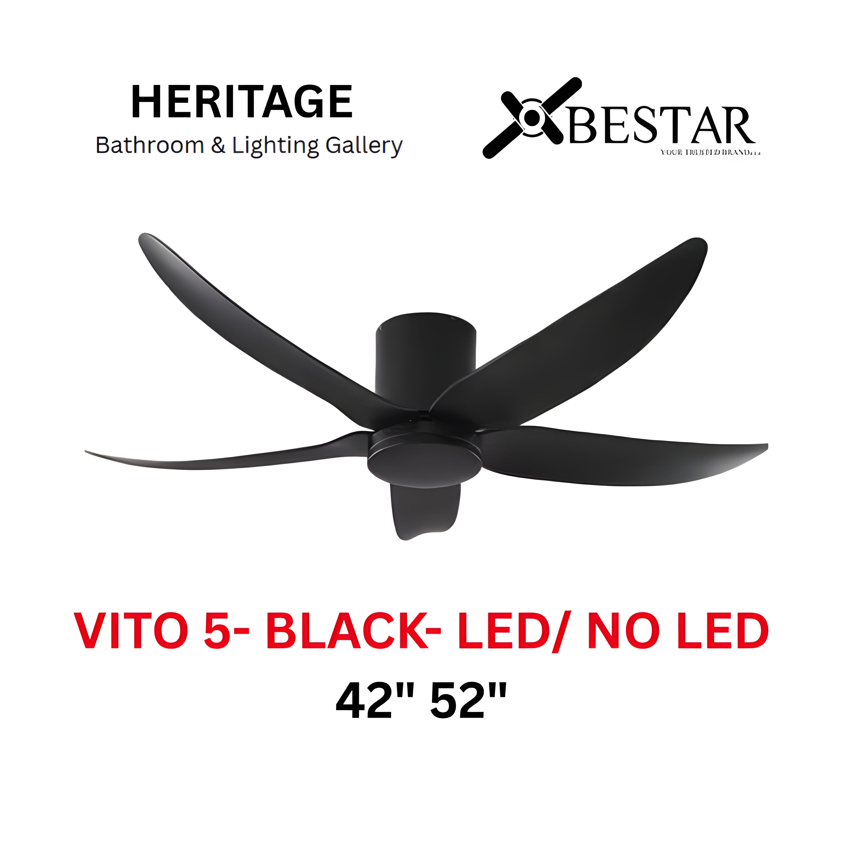 Bestar Vito-5 52″/ 42" Ceiling Fan (BLACK)