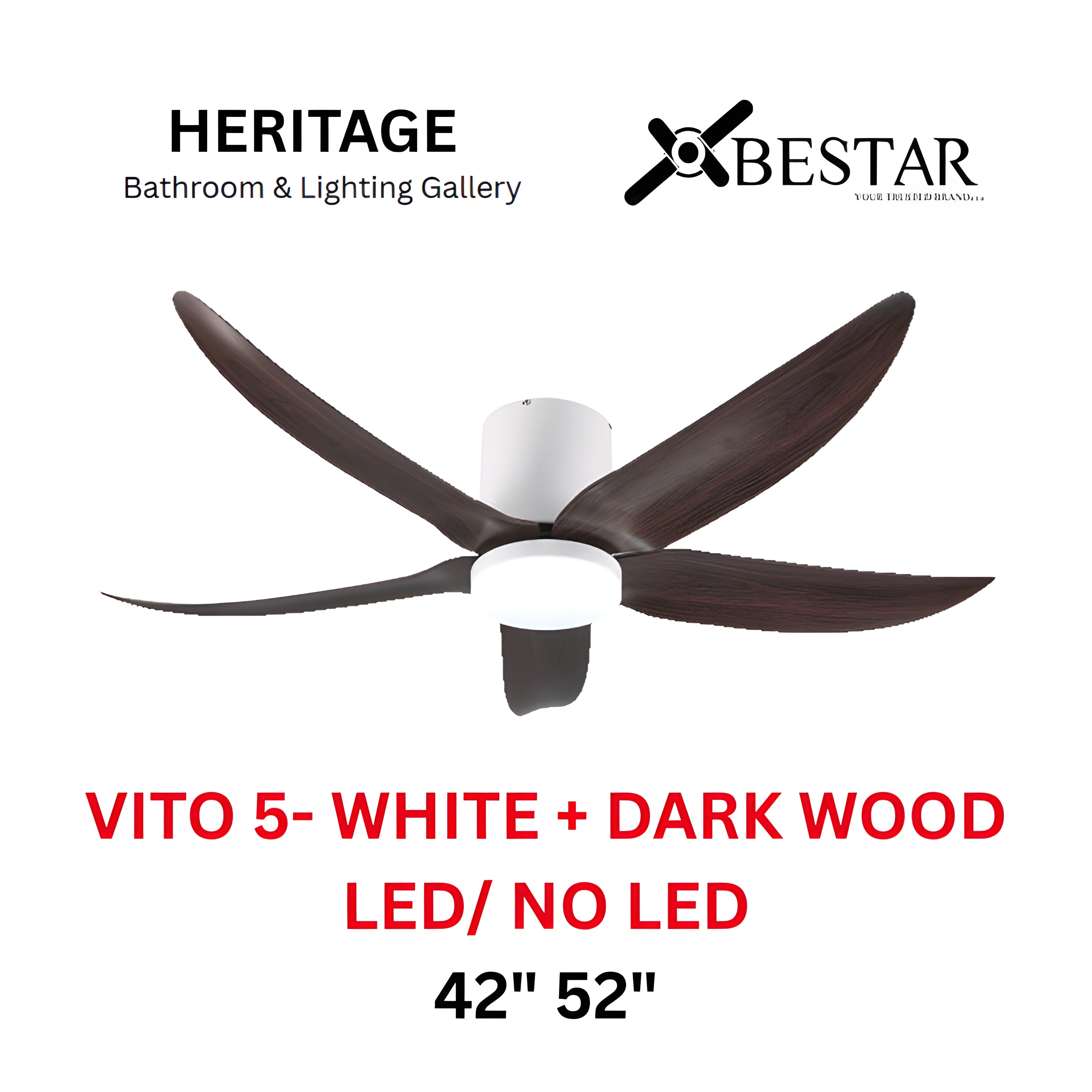 Bestar Vito-5 52″/ 42" Ceiling Fan (WHITE DARK WOOD)