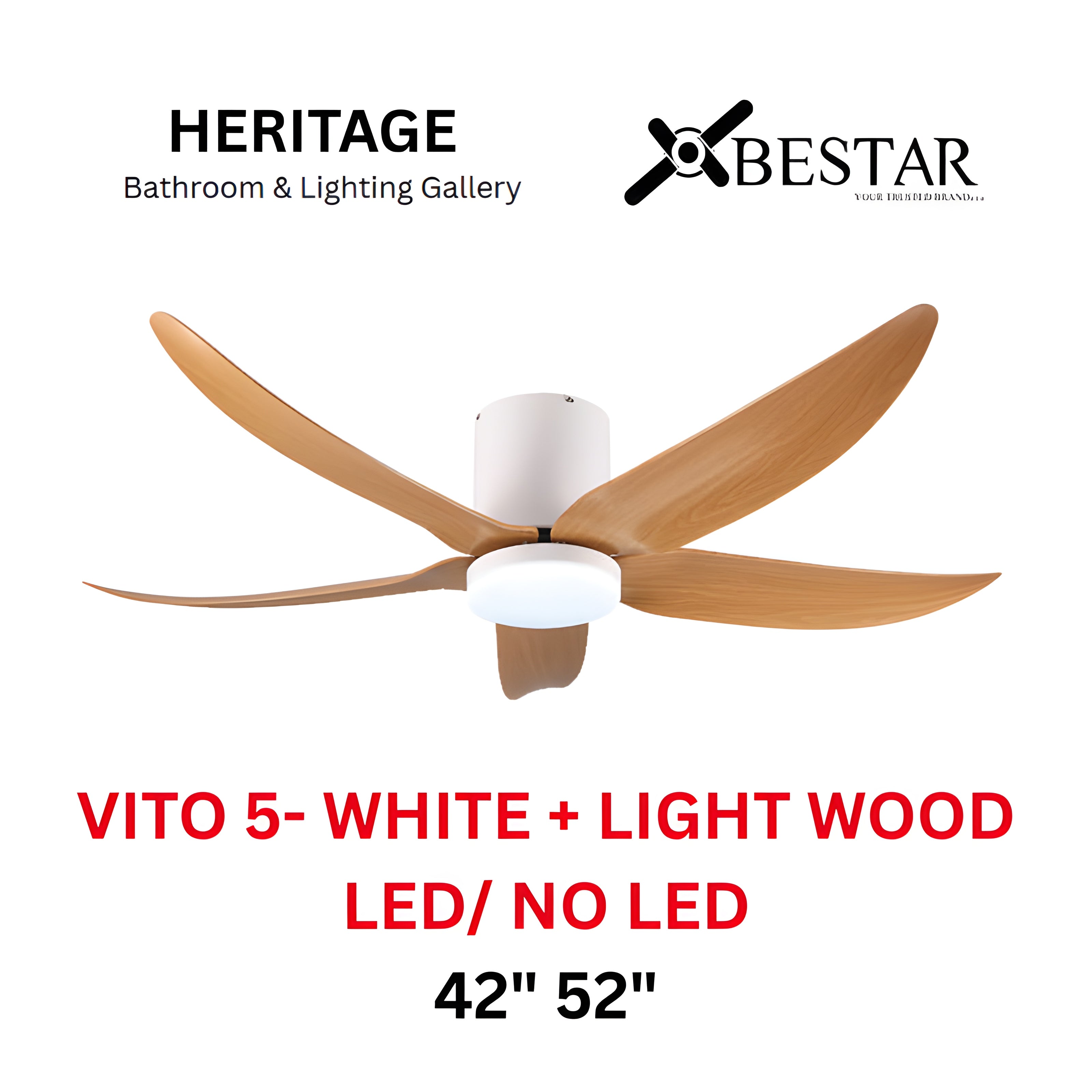 Bestar Vito-5 52″/ 42" Ceiling Fan (WHITE LIGHT WOOD)