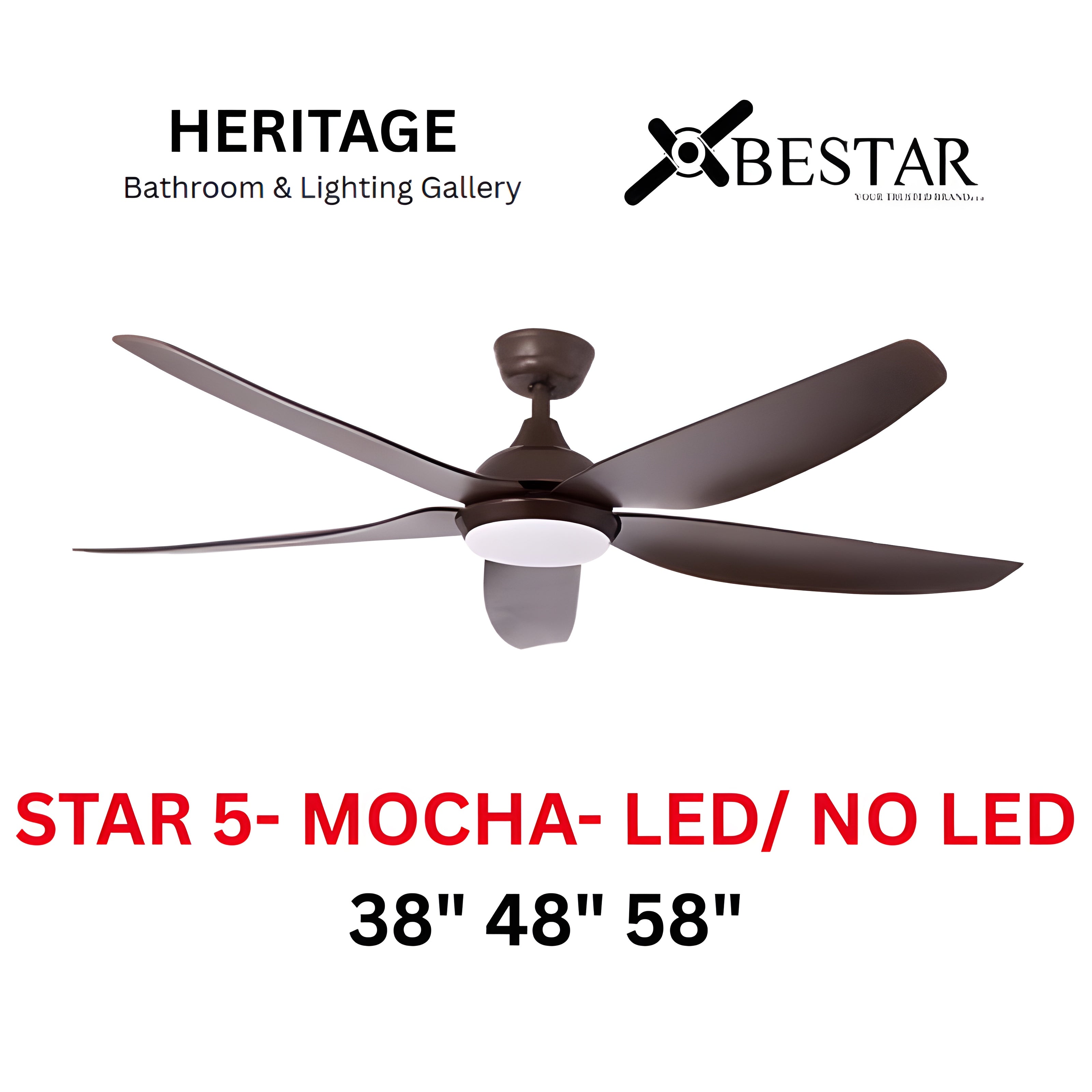 Bestar Star-5 38"/48"/58" Ceiling Fan (MOCHA)