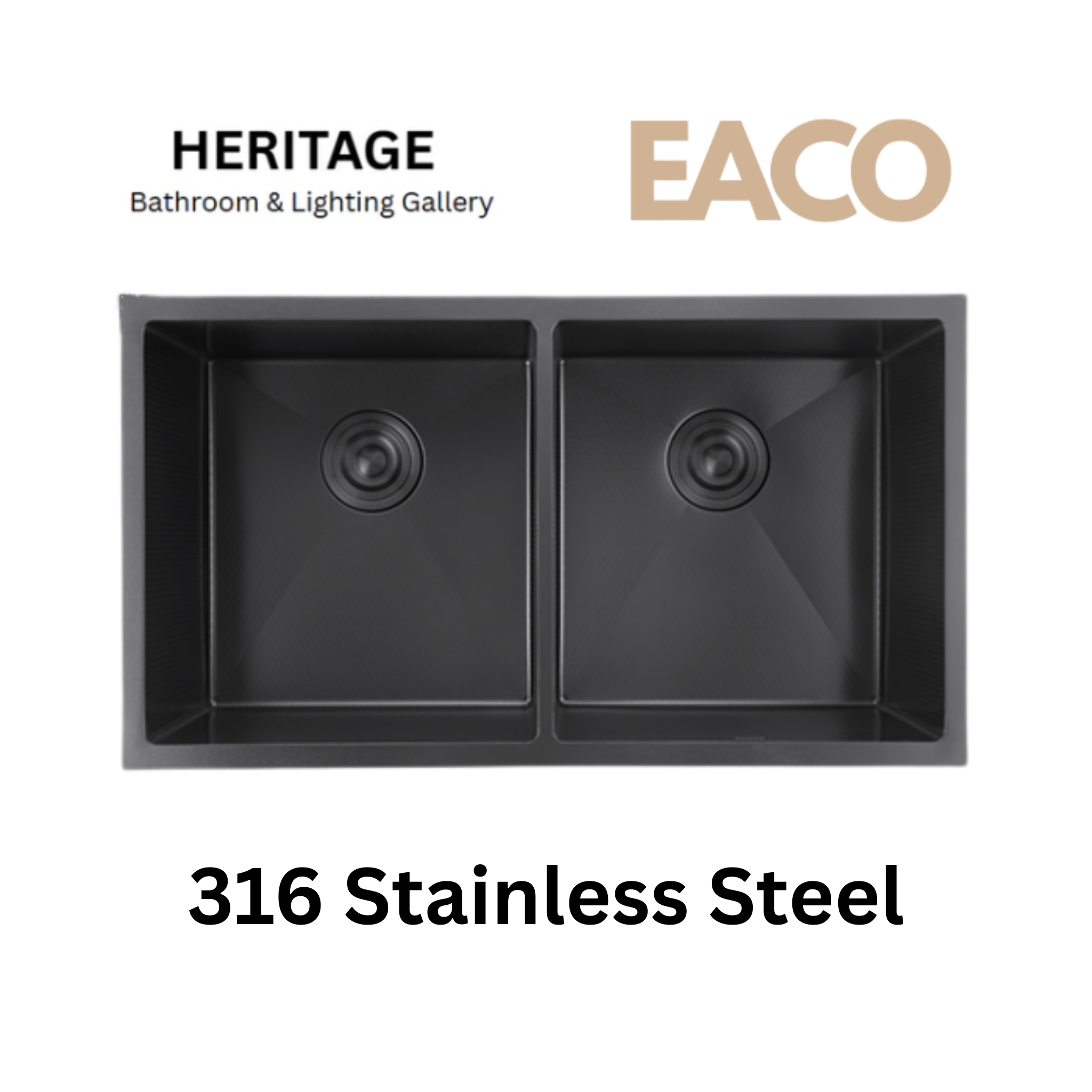 EACO Nano Black Honeycomb 316 Stainless Steel Double Bowl Sink