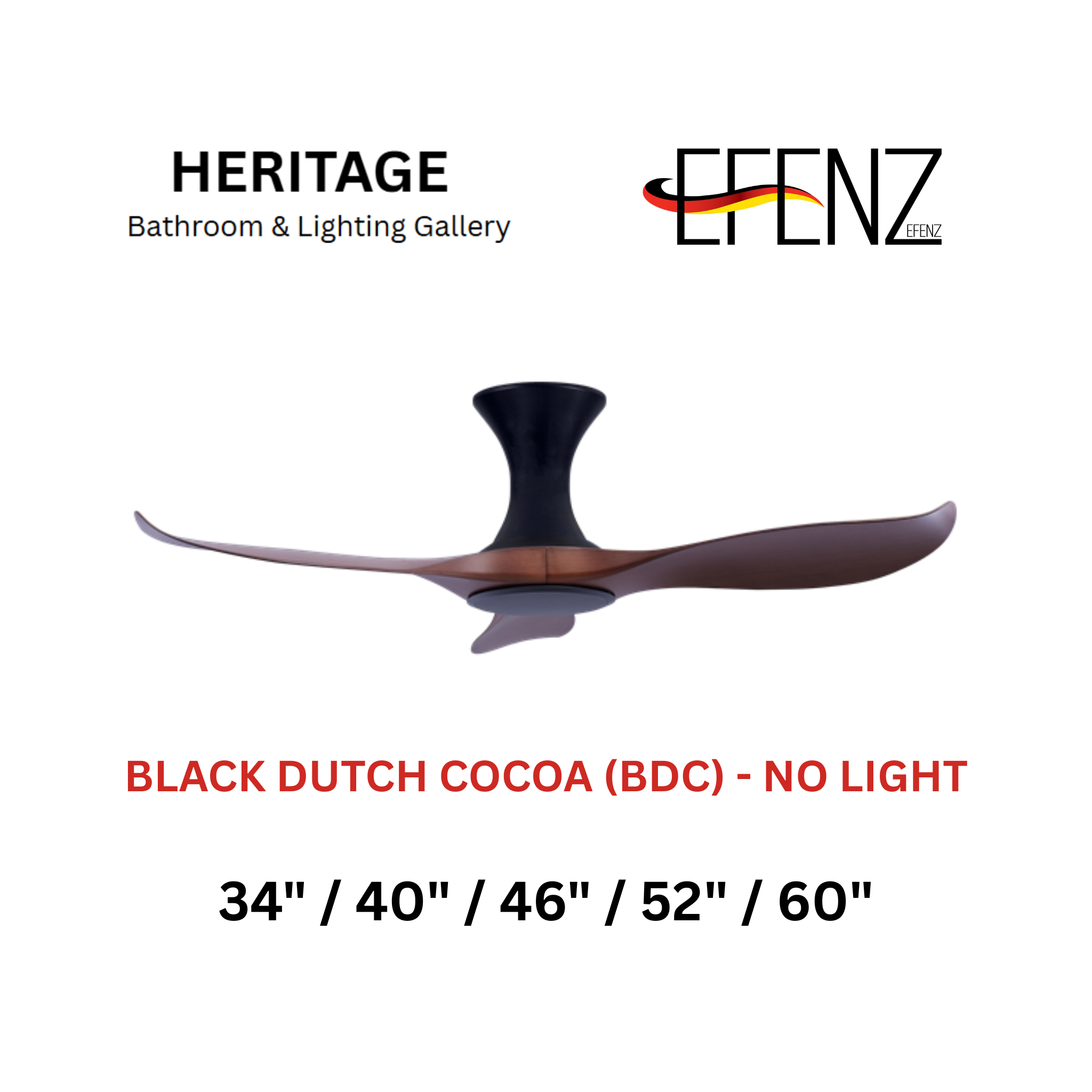 EFENZ Black Dutch Cocoa No Light Hugger Design Limited Edition Series Ceiling Fan