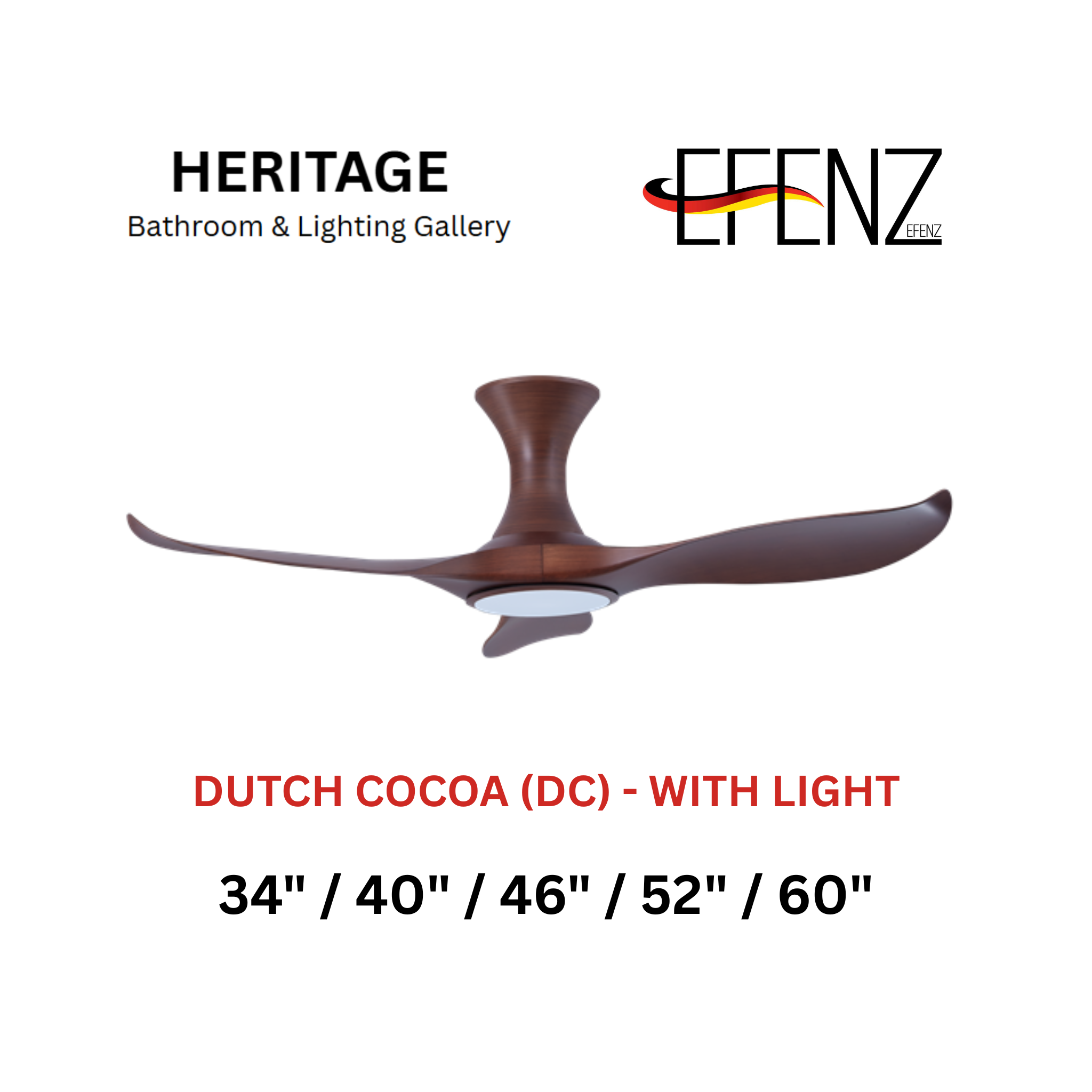 EFENZ Dutch Cocoa With Light Hugger Design Limited Edition Series Ceiling Fan