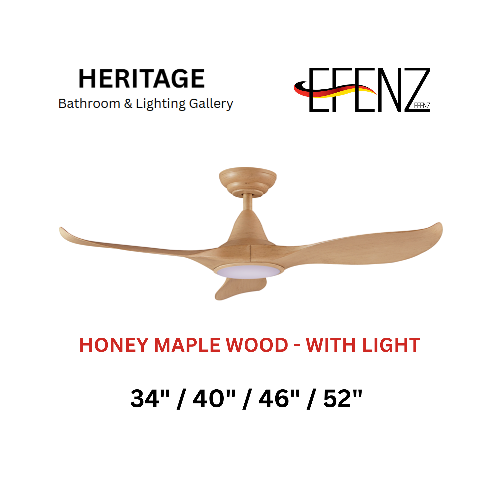 EFENZ Honey Maple Wood With Light Downrod Design Ceiling Fan