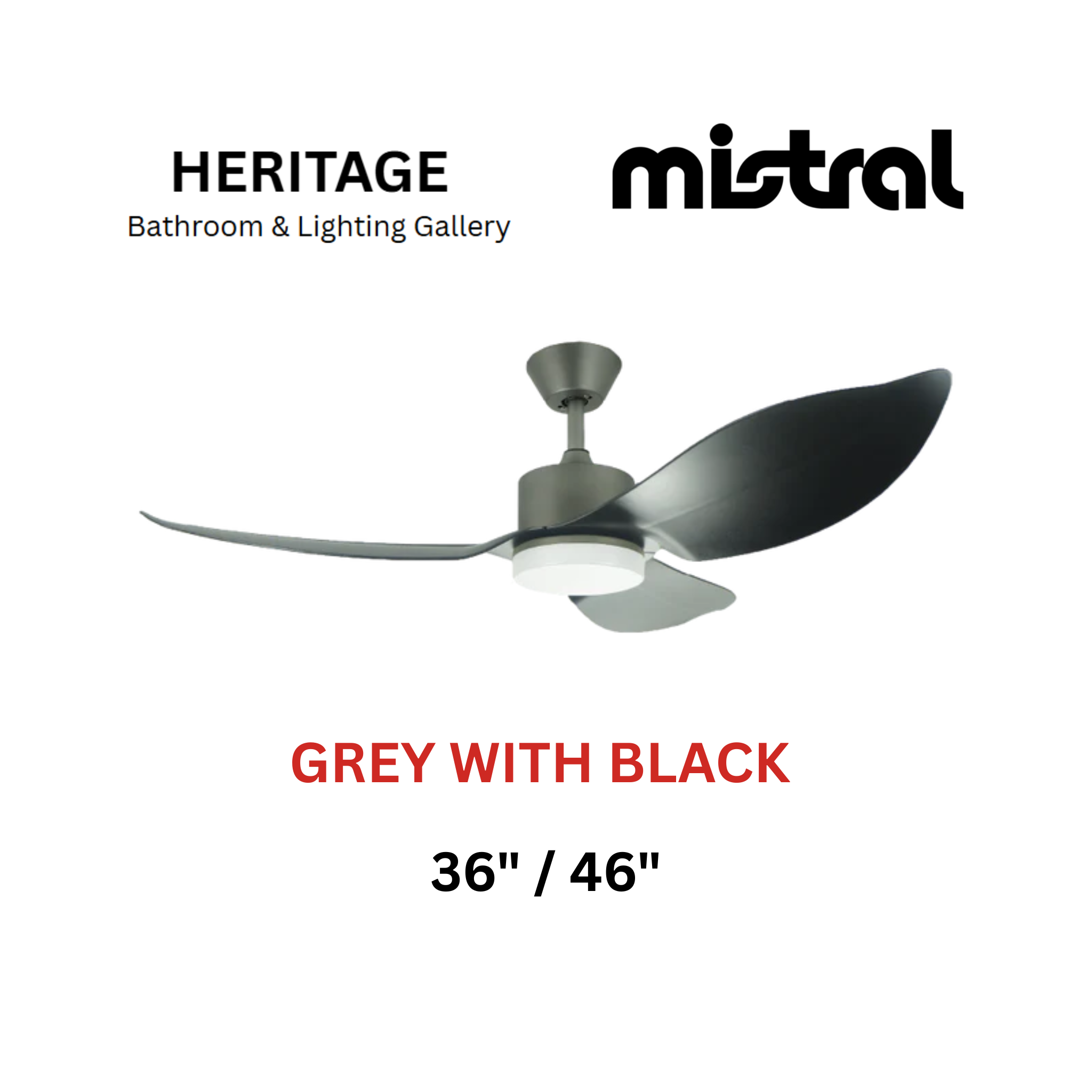 Mistral Space Grey With Black With Light Ceiling Fan