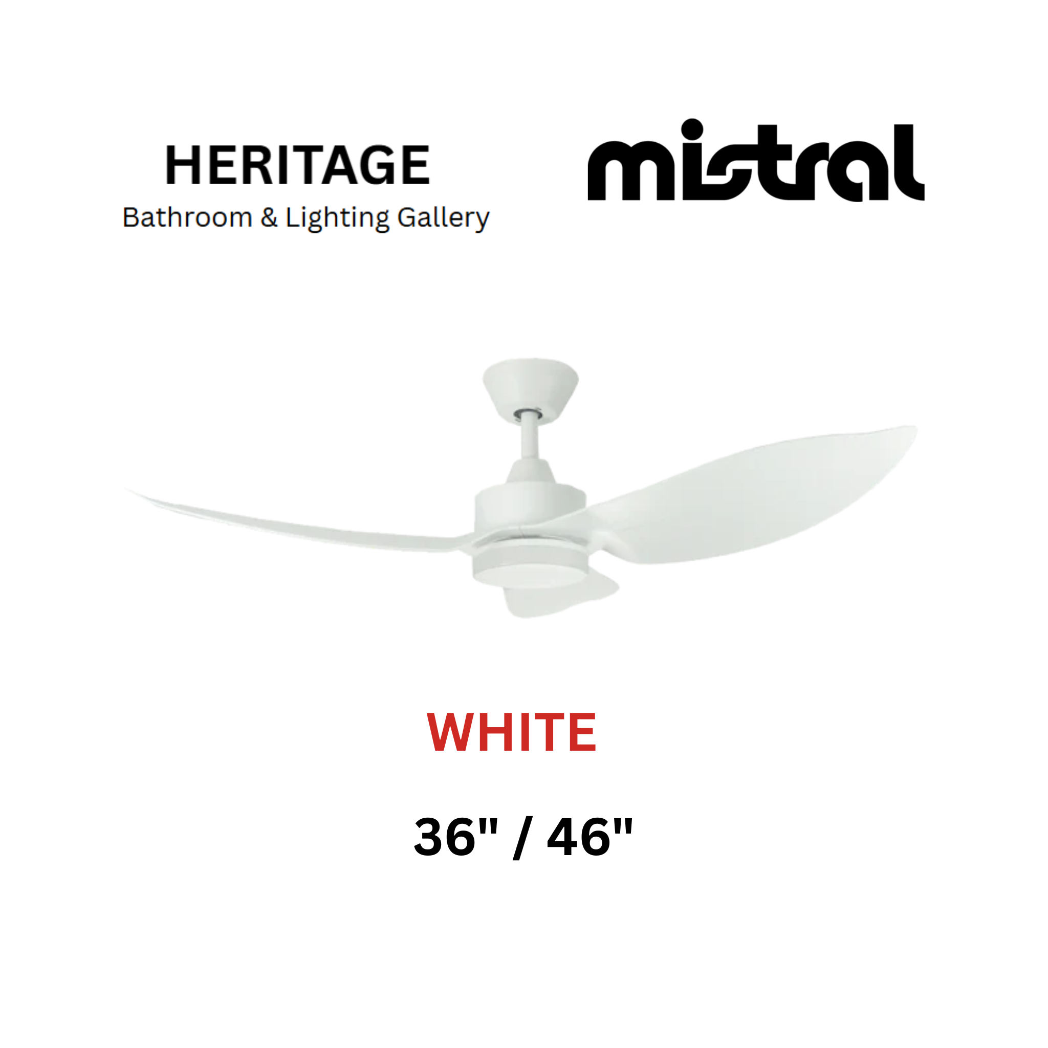 Mistral Space White With Light Ceiling Fan