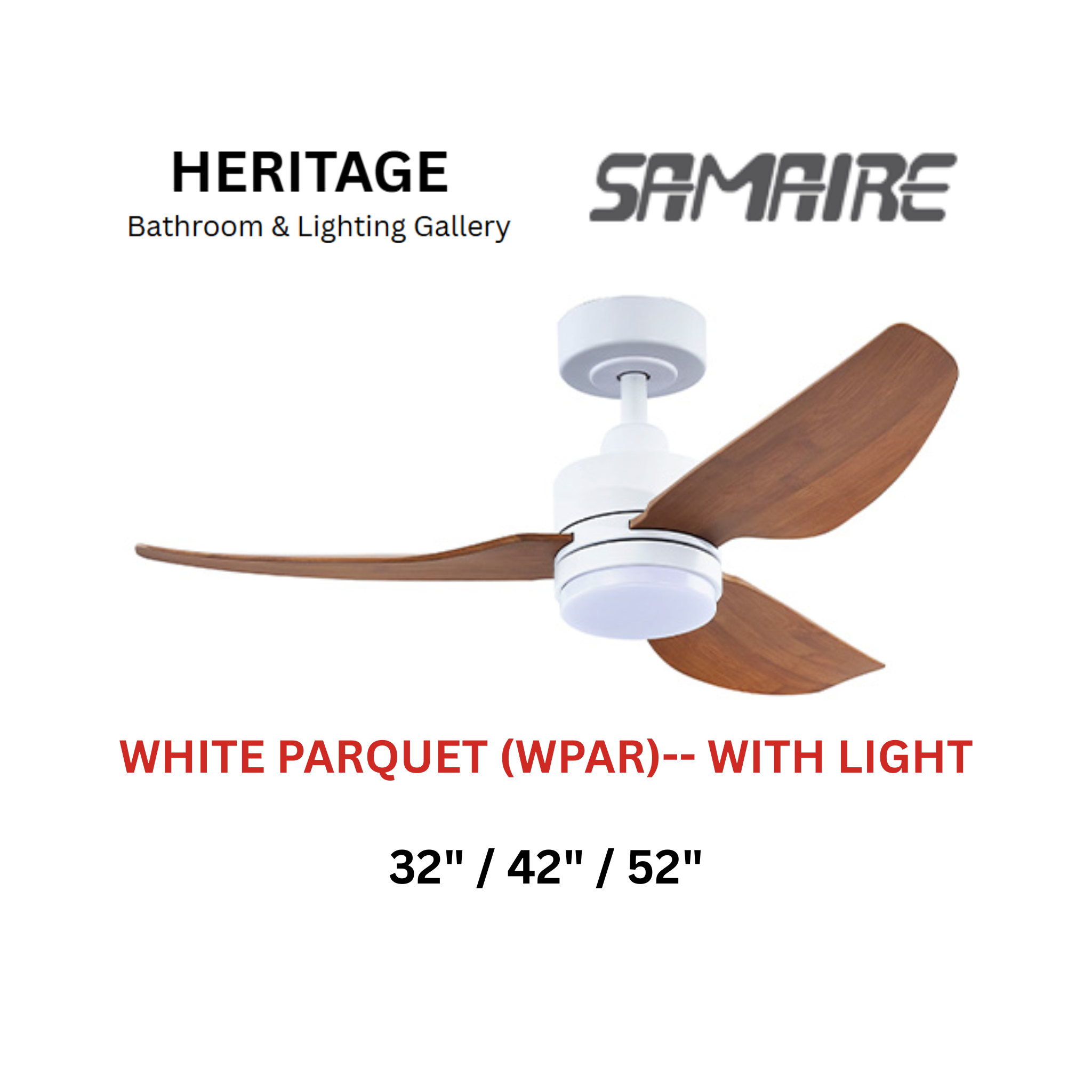 Samaire 3 Blade White Parquet (WPAR) With Light Ceiling Fan