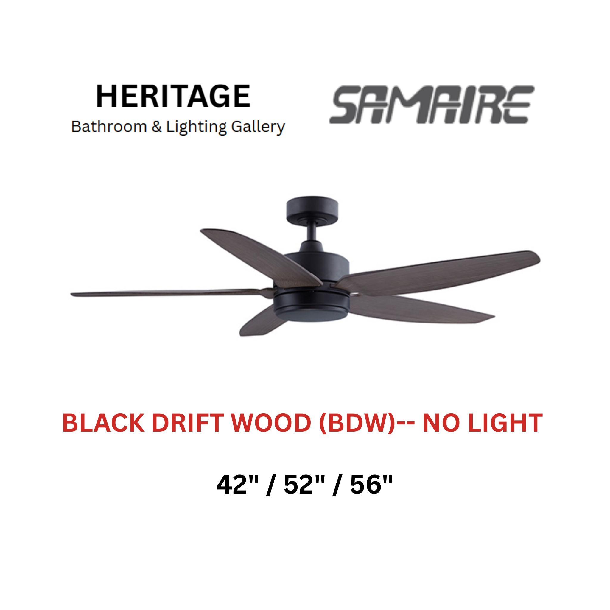 Samaire 5 Blade Black Drift Wood (BDW) No Light Design Ceiling Fan