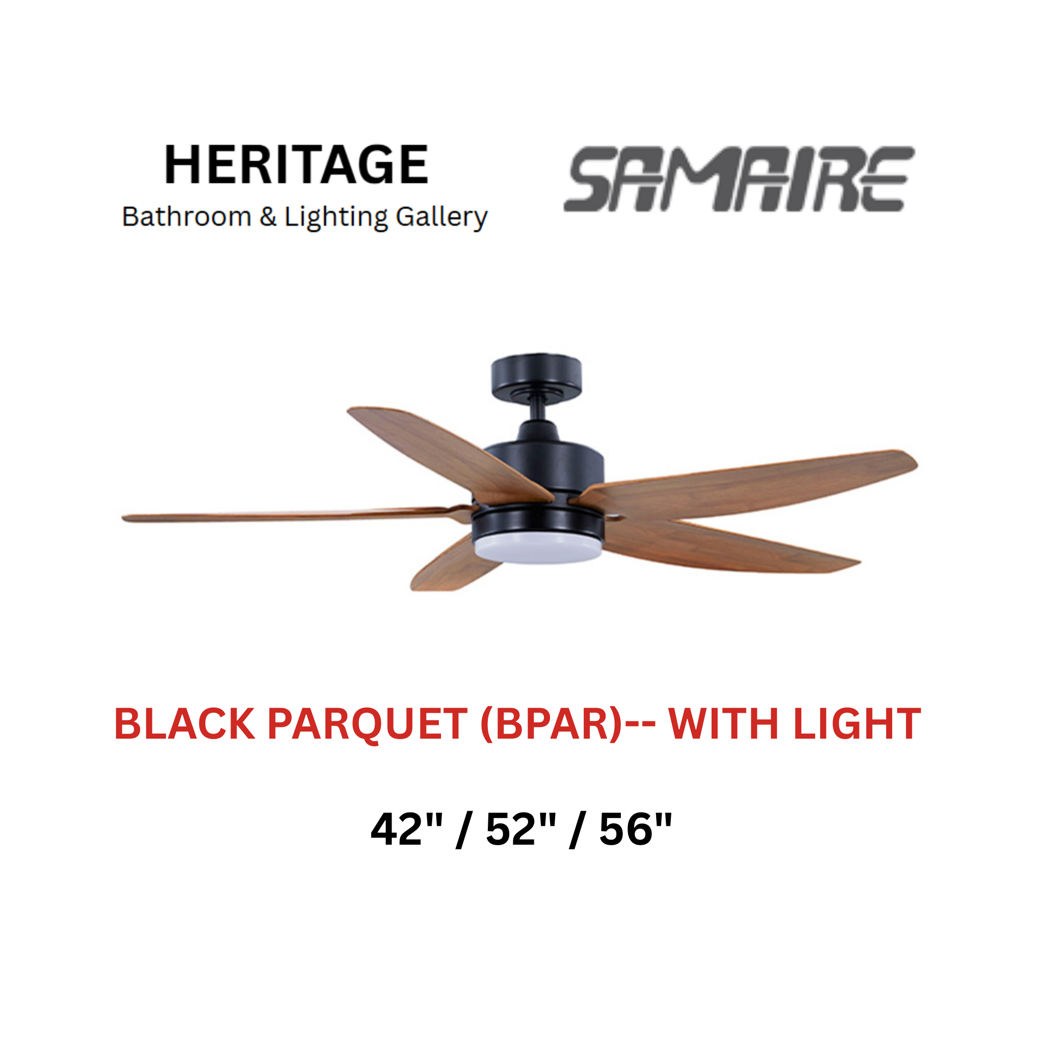 Samaire 5 Blade Black Parquet (BPAR) With Light Ceiling Fan