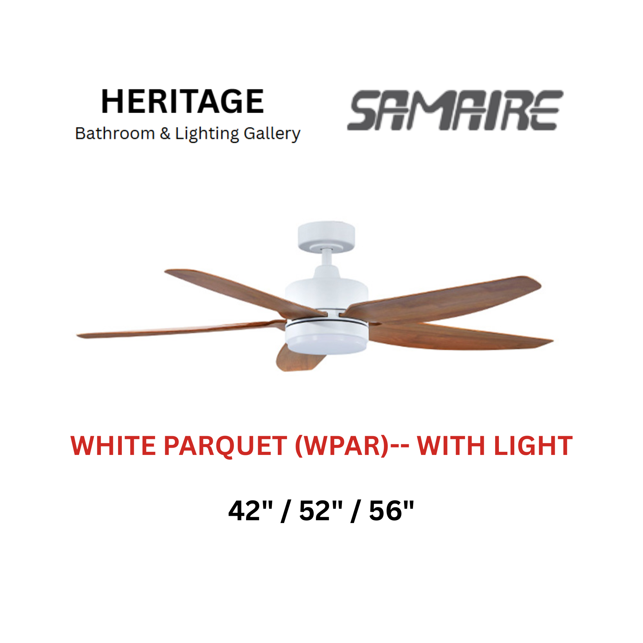 Samaire 5 Blade White Parquet (WPAR) With Light Ceiling Fan