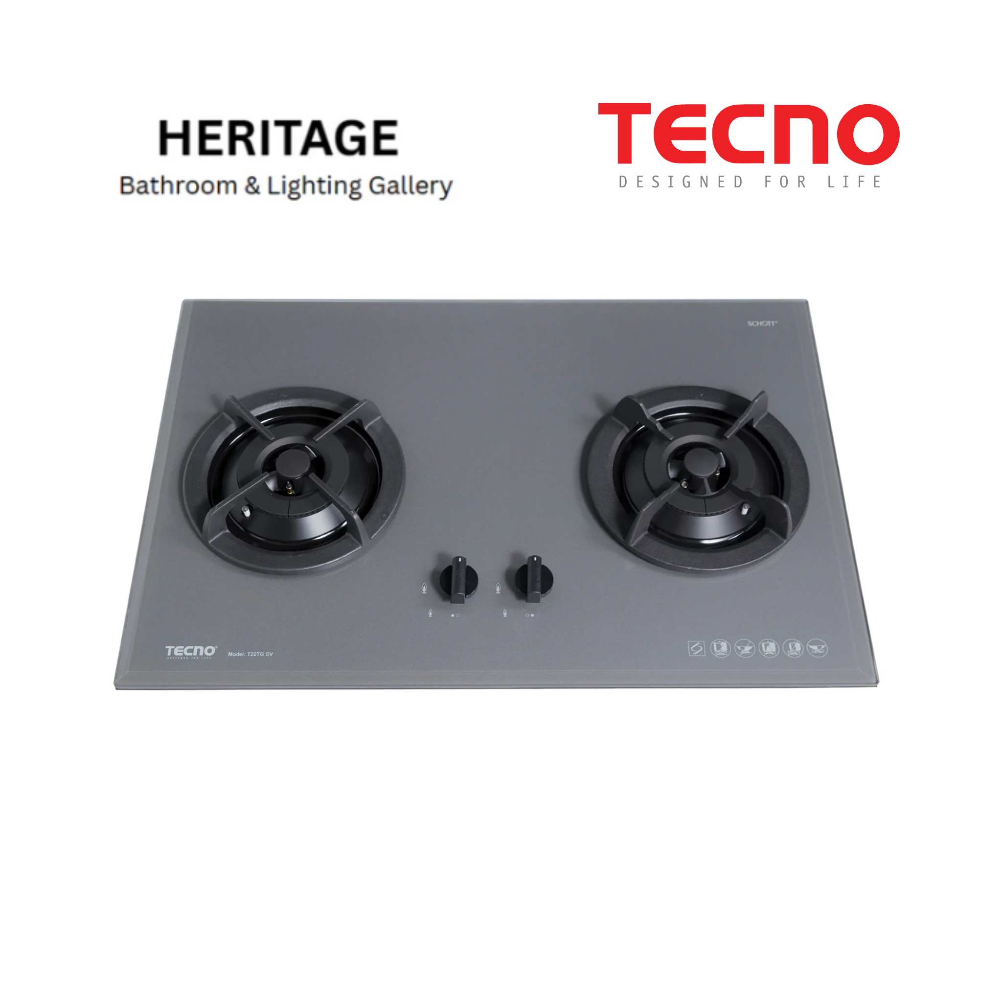 Tecno 2-Burner 75cm Tempered Glass Cooker Hob