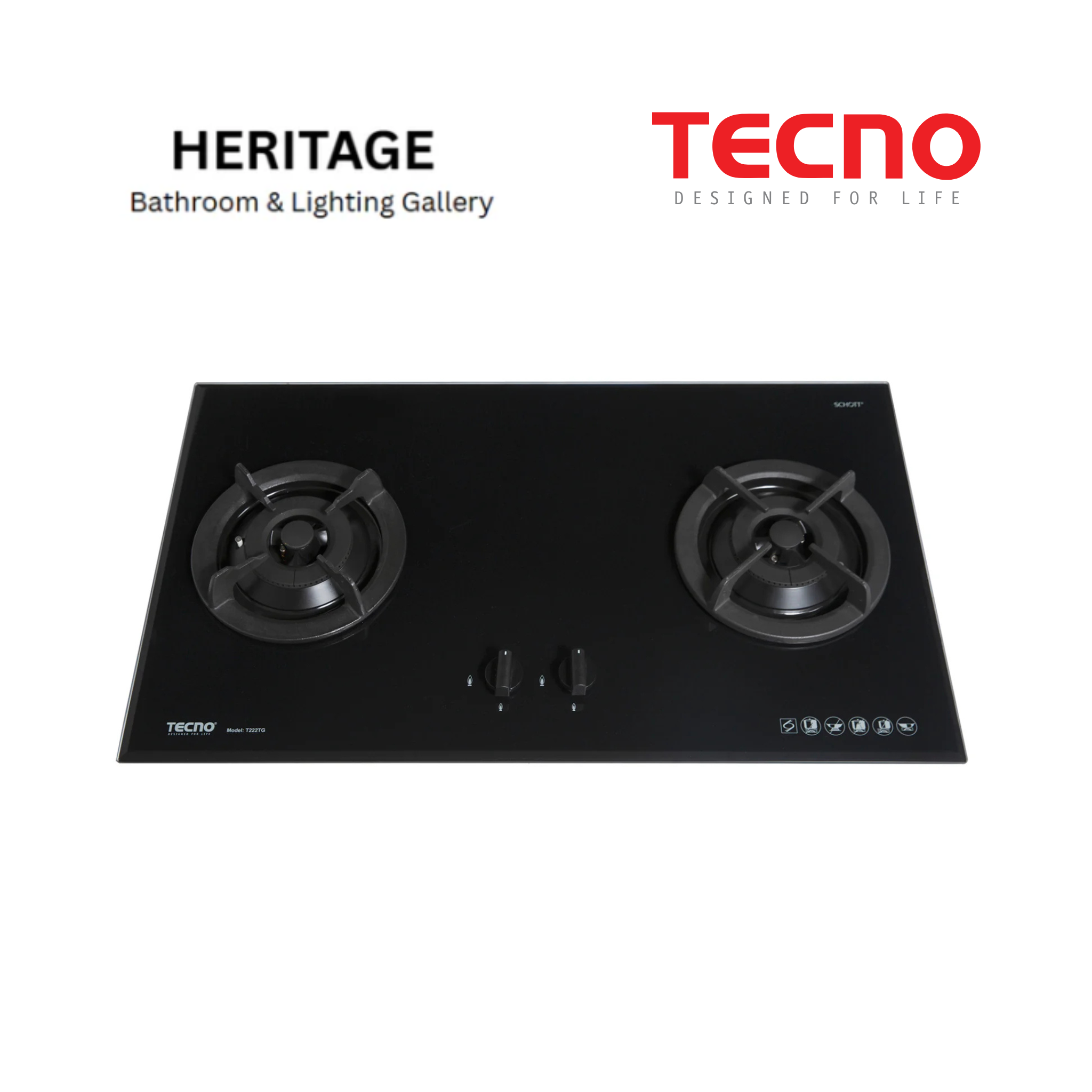 Tecno 2-Burner 86cm Tempered Glass Cooker Hob
