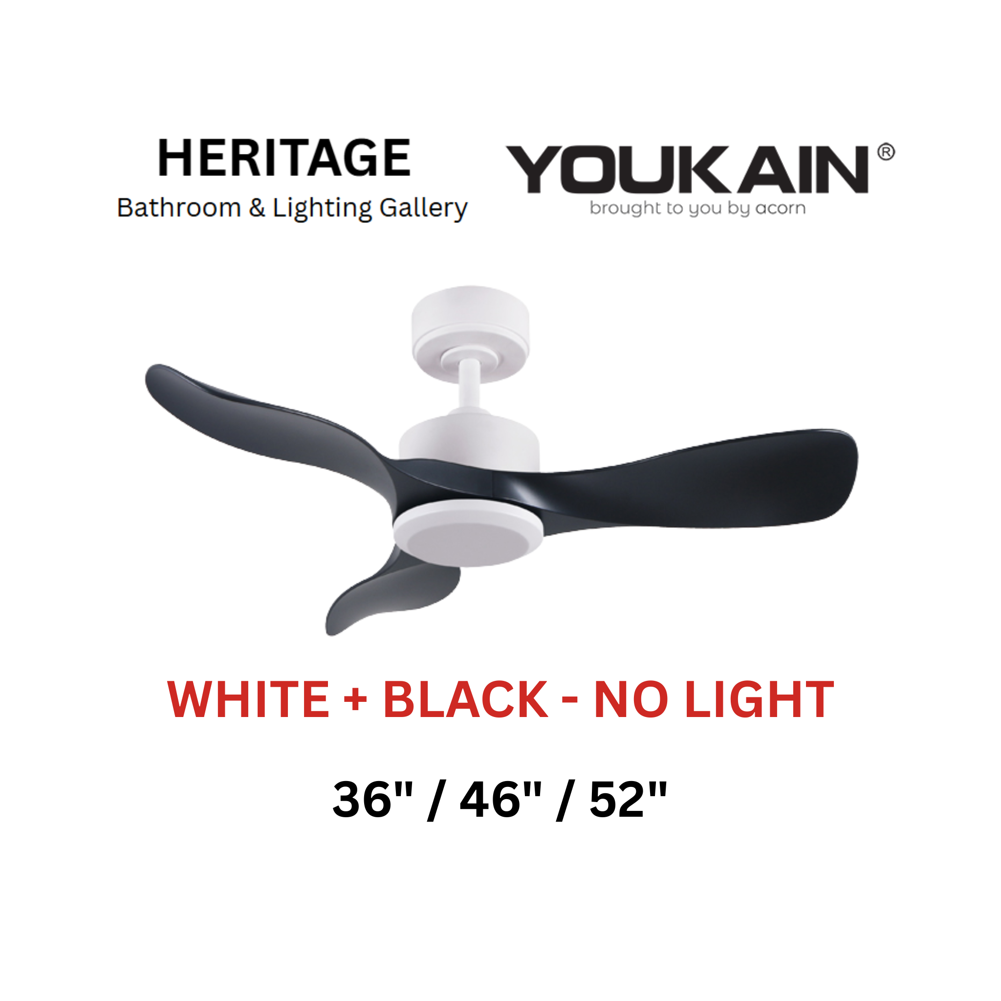 Youkain YJ-668 White + Black No Light Ceiling Fan