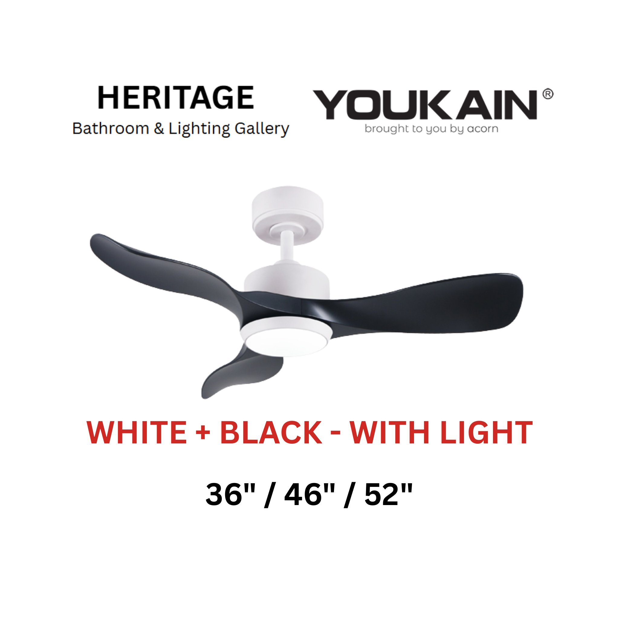 Youkain YJ-668 White + Black With Light Ceiling Fan