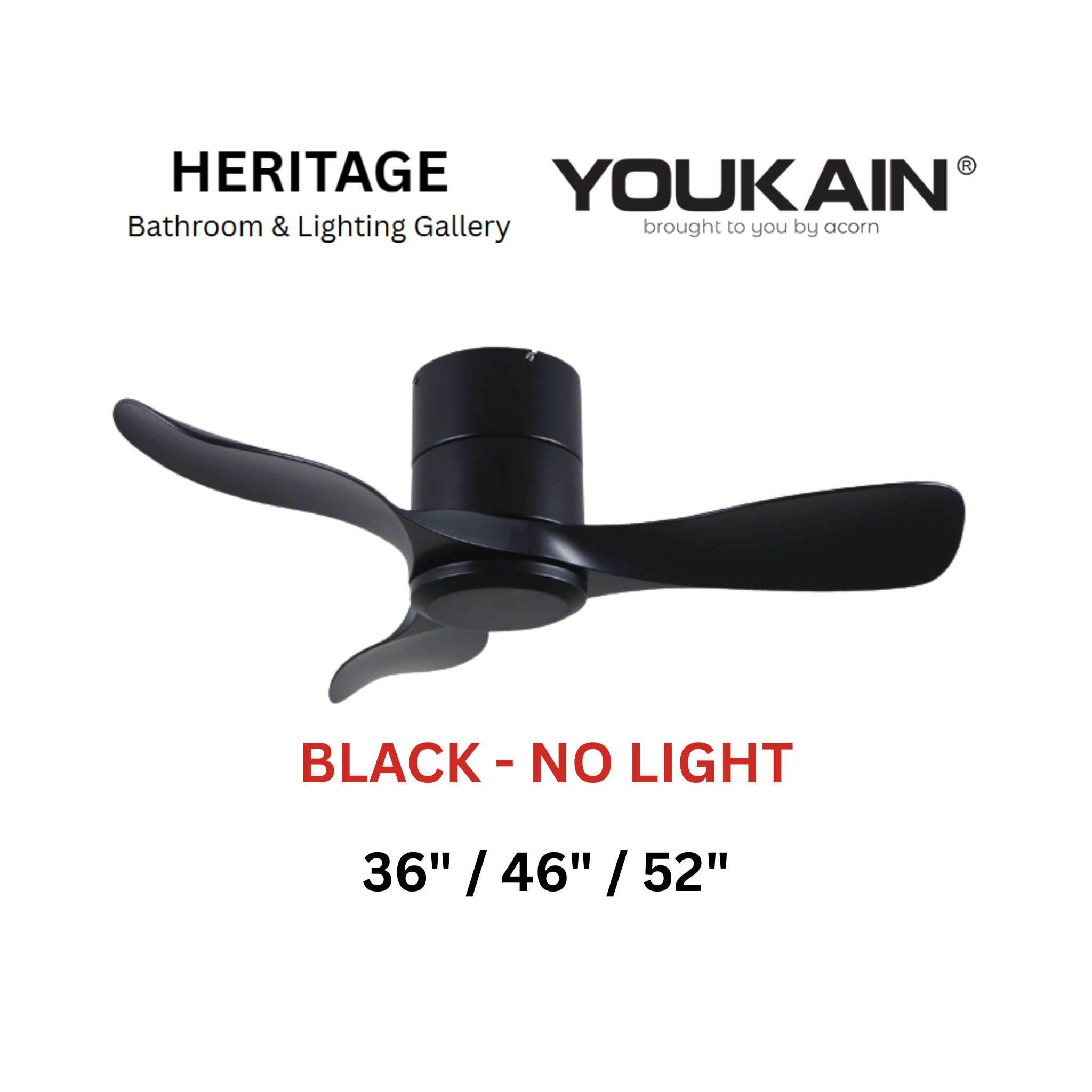 Youkain YJ-668H Black No Light Ceiling Fan