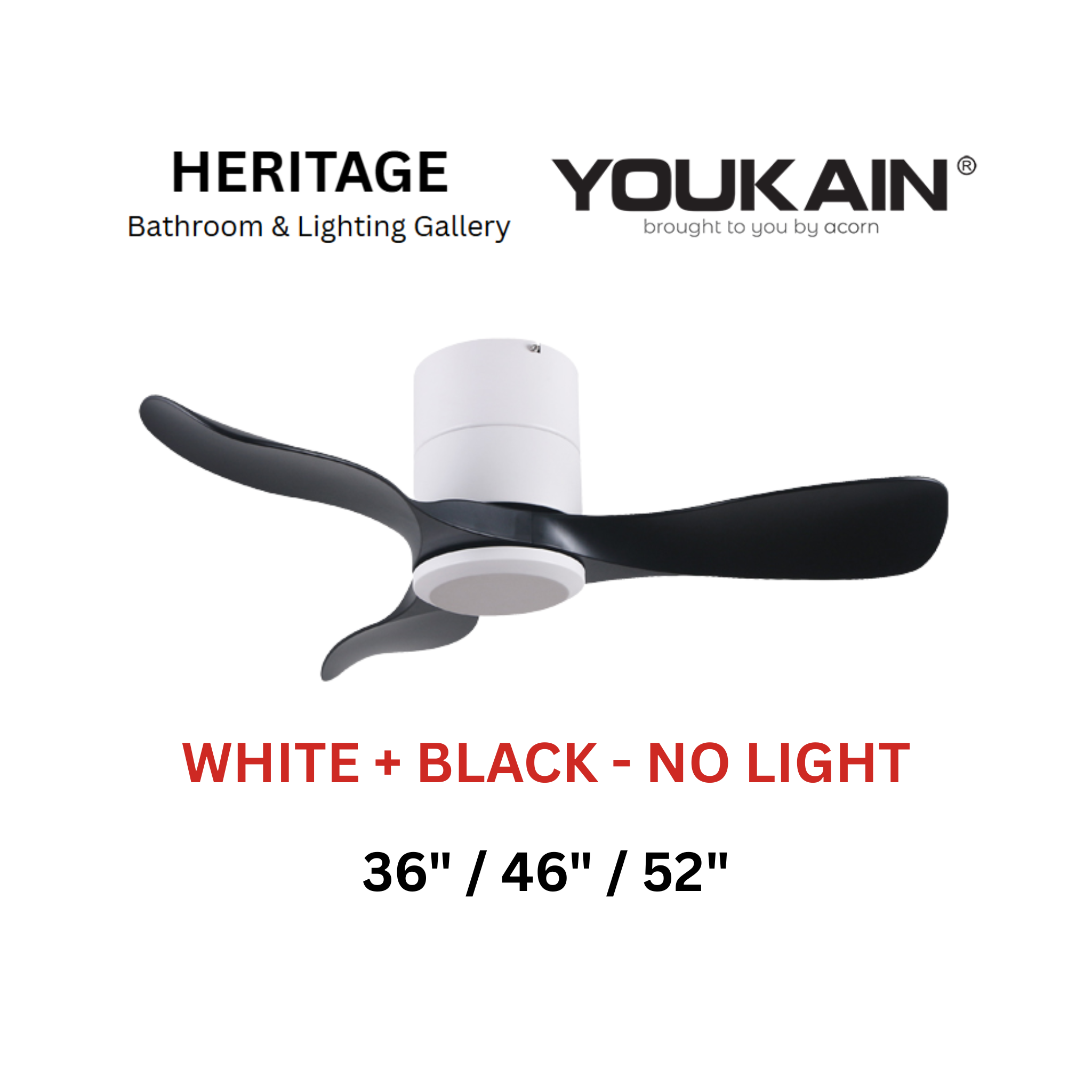 Youkain YJ-668H White + Black No Light Ceiling Fan