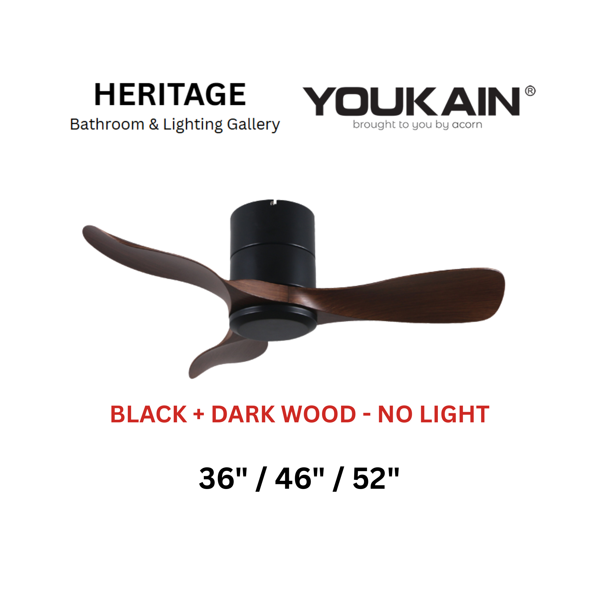 Youkain YJ-668H Black + Dark Wood No Light Ceiling Fan