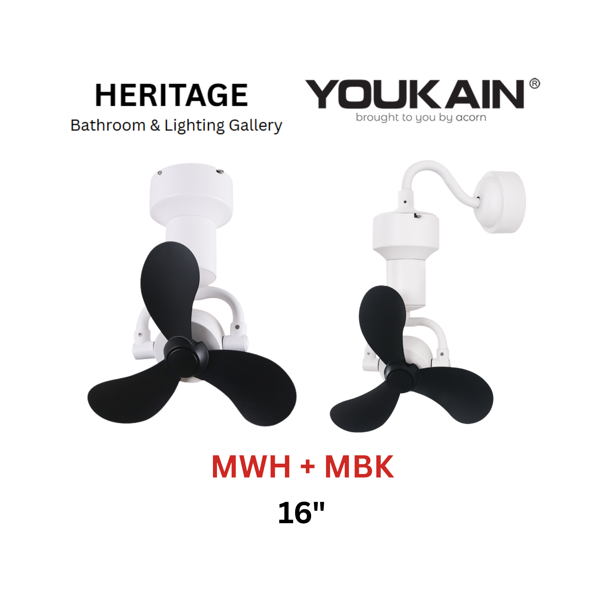 Youkain YJ-713 16" White With Black Corner Fan